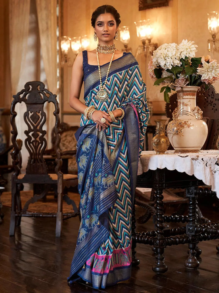 Festive Wear Blue Benarasi Silk Jacquard Weaving Saree - VJV Now