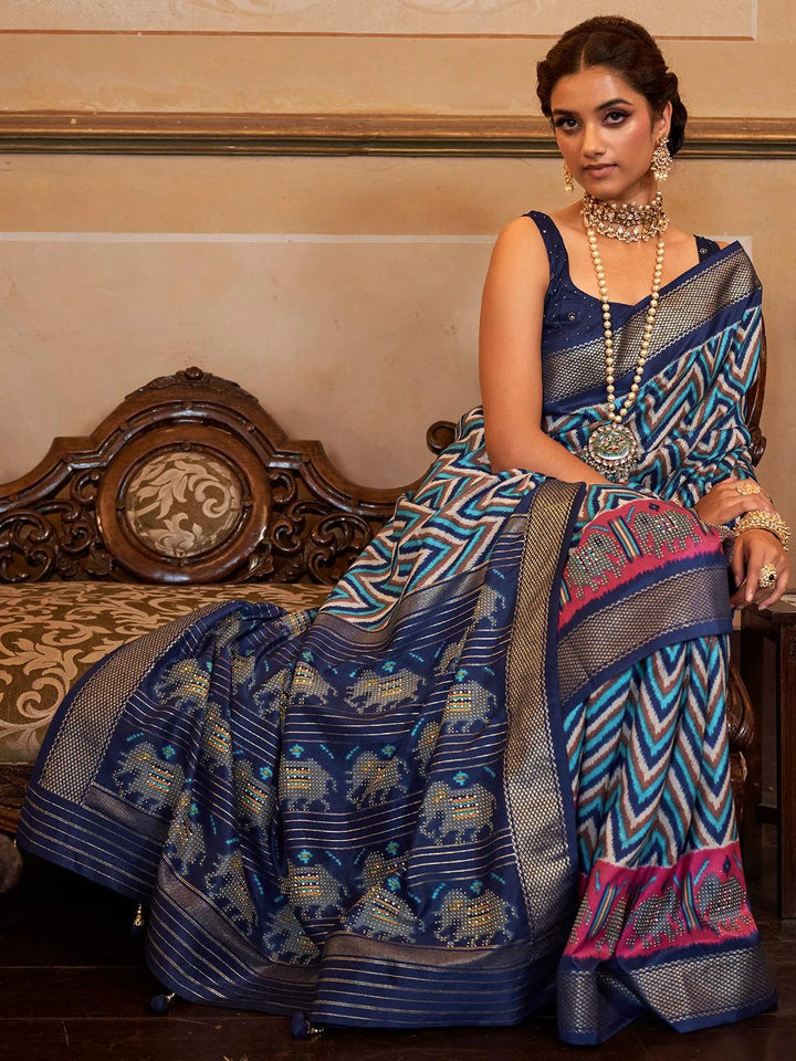 Festive Wear Blue Benarasi Silk Jacquard Weaving Saree - VJV Now