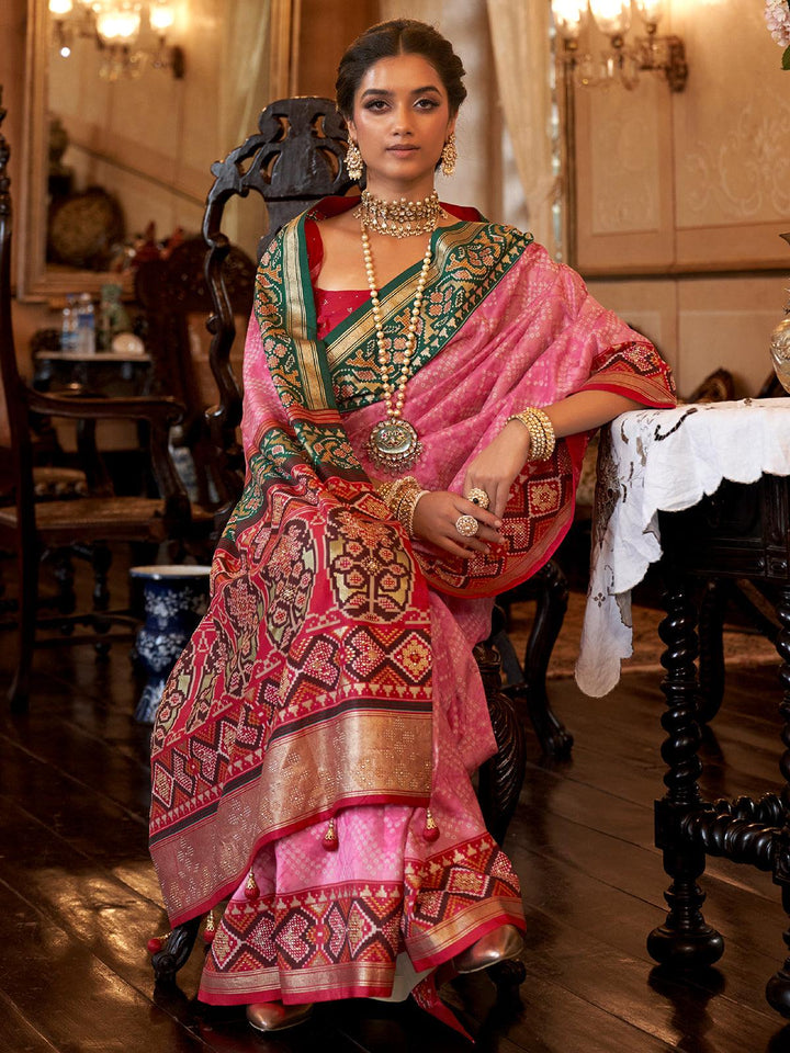 Festive Wear Pink Benarasi Silk Jacquard Weaving Saree - VJV Now