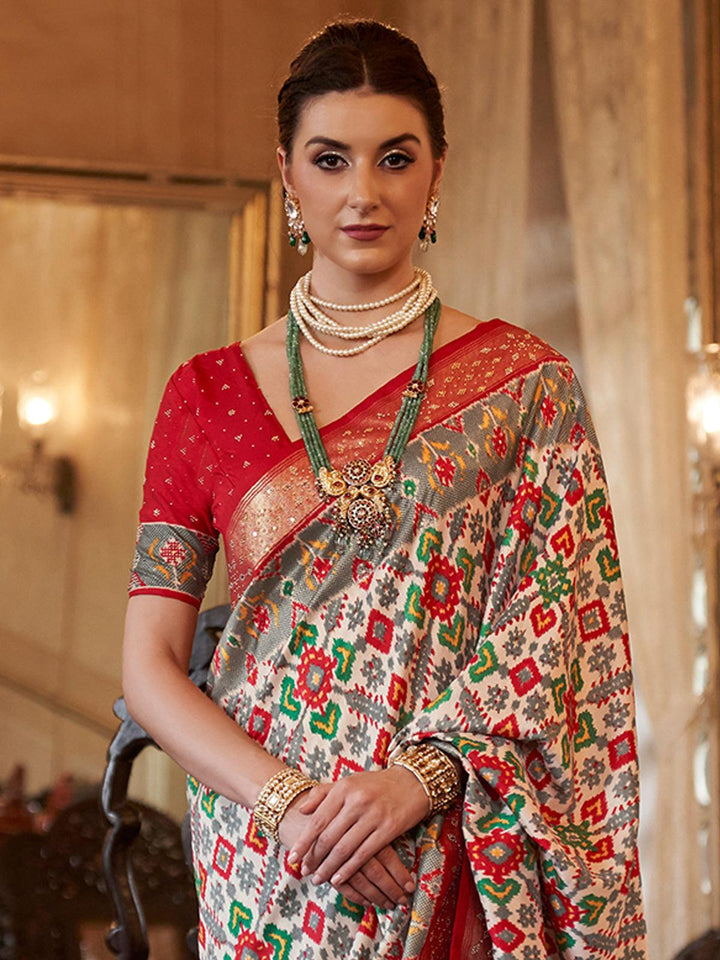 Festive Wear White Benarasi Silk Jacquard Weaving Saree - VJV Now