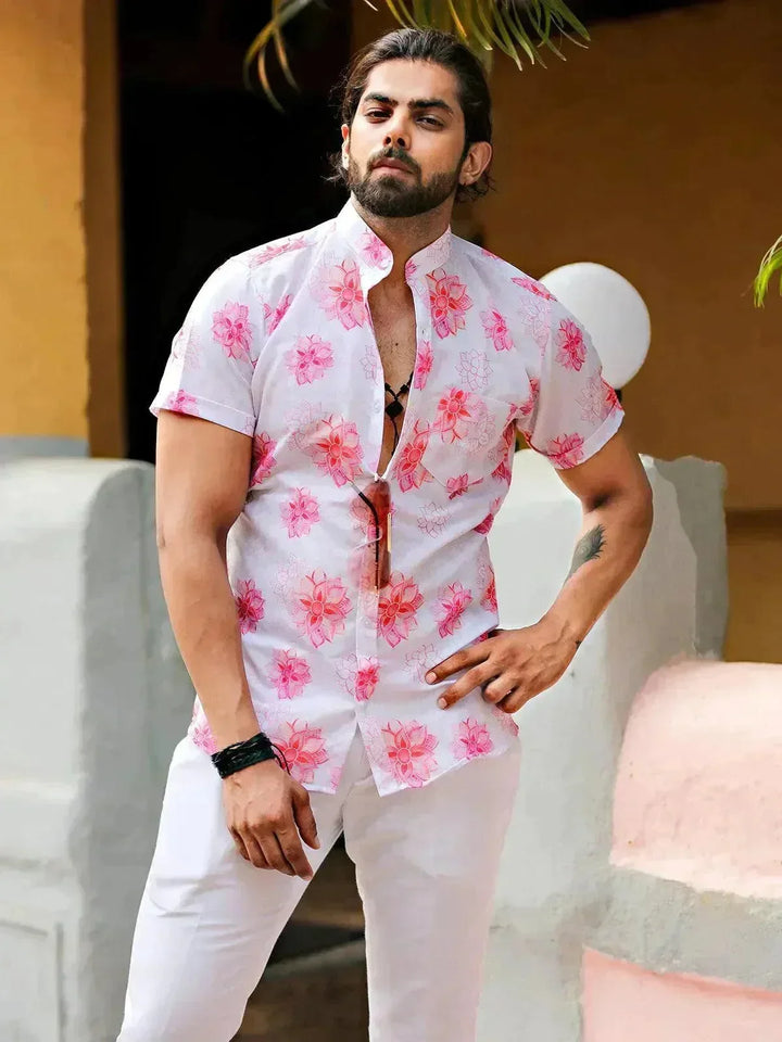 pink floral men's dress shirt Barry. Wang Hot Pink Floral Wedding Shirt for Men Silk Jacquard Long Sleeve Party Dress Shirt, S