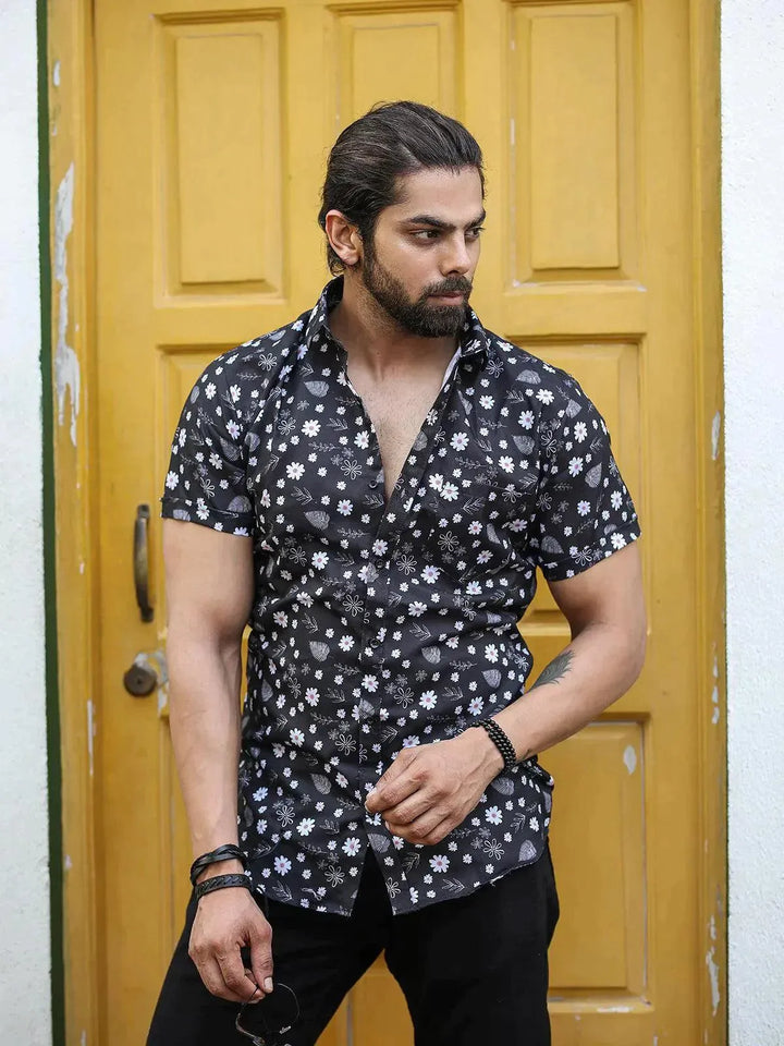 floral printed black color mens Shirt - VJV Now