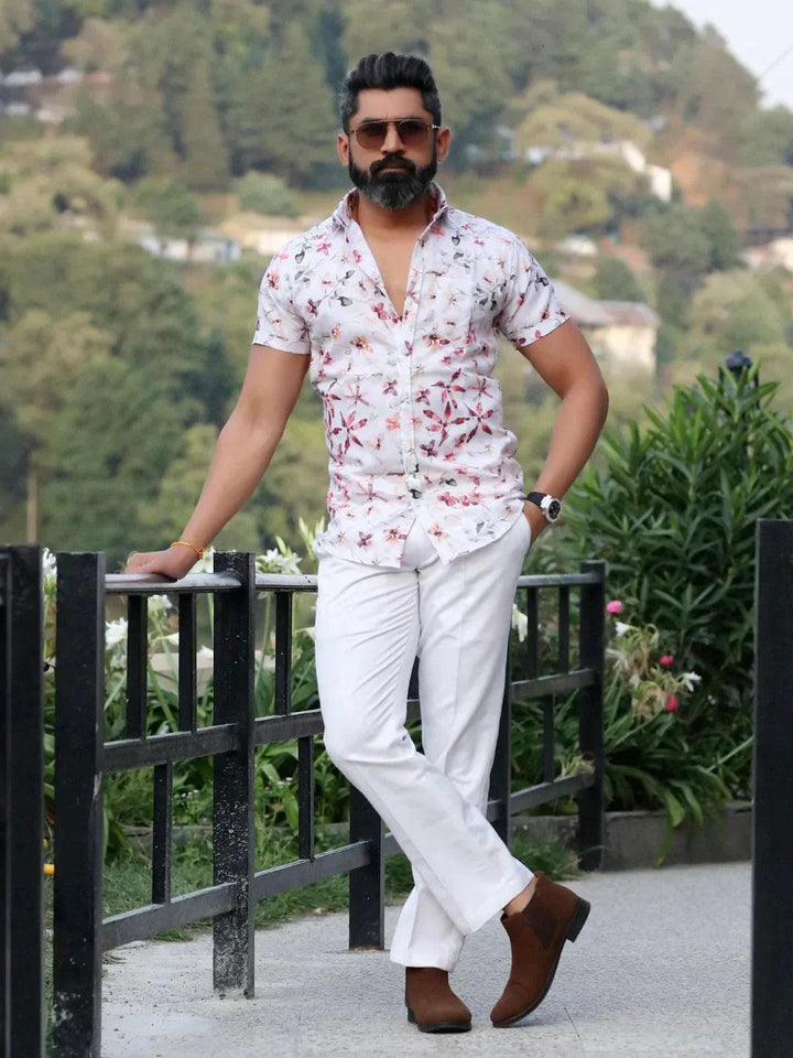 Floral Printed White Color Party Wear Mens Shirt - VJV Now