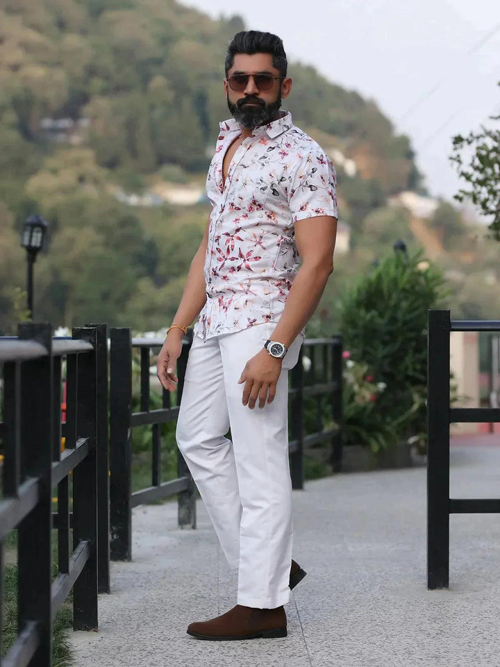 Floral Printed White Color Party Wear Mens Shirt - VJV Now