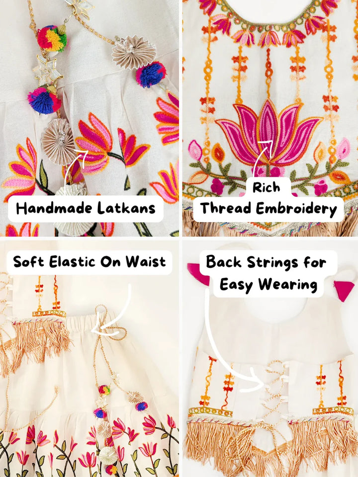 Lotus Pink Chaniya Choli Set for Girls – Embroidered Blouse & Bandhani Lehenga | Navratri, Diwali & Wedding Wear