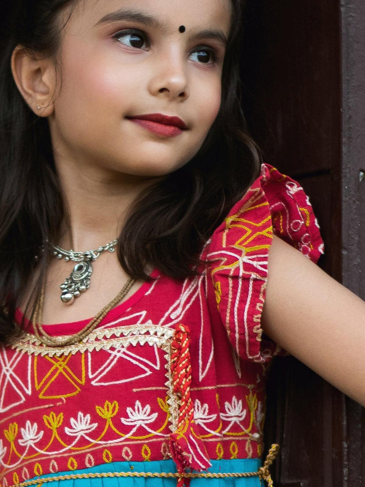 Gamthi Navratri Sky Blue Kids Kedia Dhoti Set for Girls/kids - VJV Now