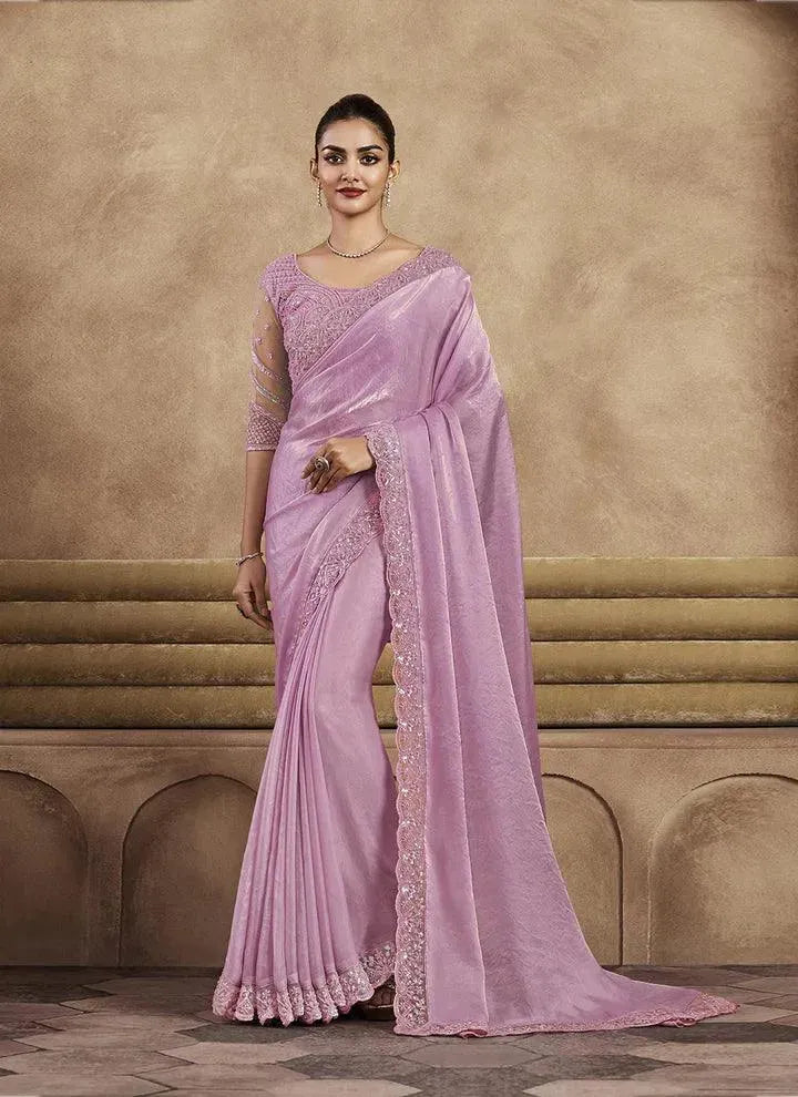 Glamorous Silk Light Pink Party Wear Saree - VJV Now