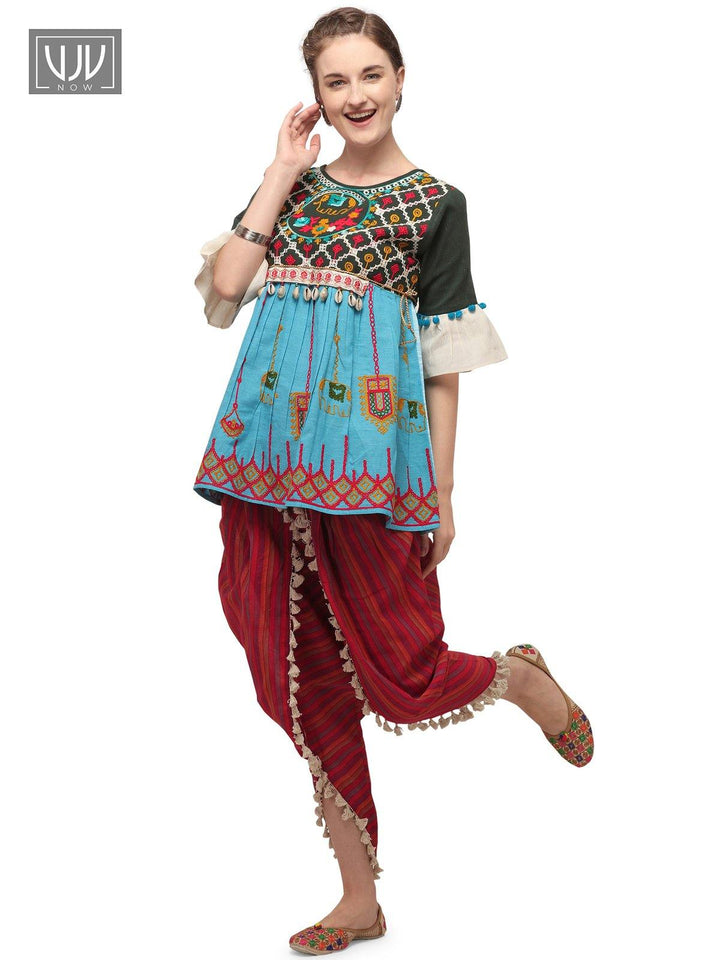 Glorious Sky Blue Color Khadi Cotton Festive Wear Kedia Set - VJV Now