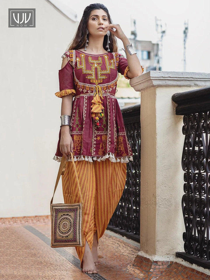 Gorgeous Wine Color Khadi Cotton Festive Wear Kedia Set - VJV Now