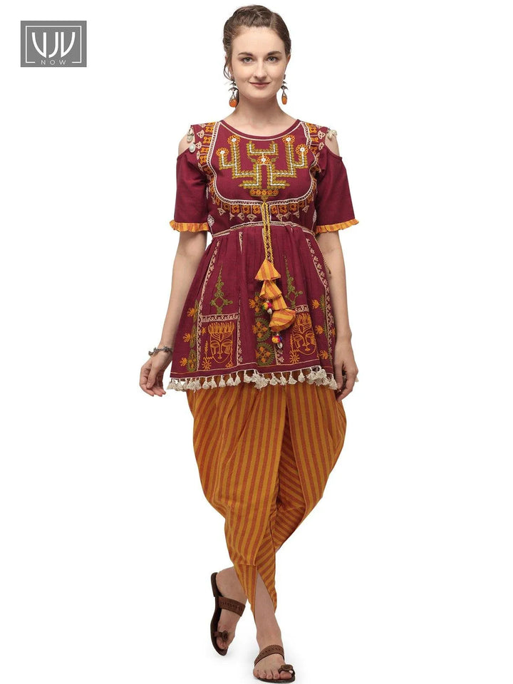 Gorgeous Wine Color Khadi Cotton Festive Wear Kedia Set - VJV Now