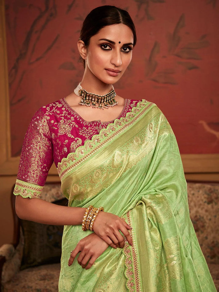 Green Art Silk Zari Work saree - VJV Now