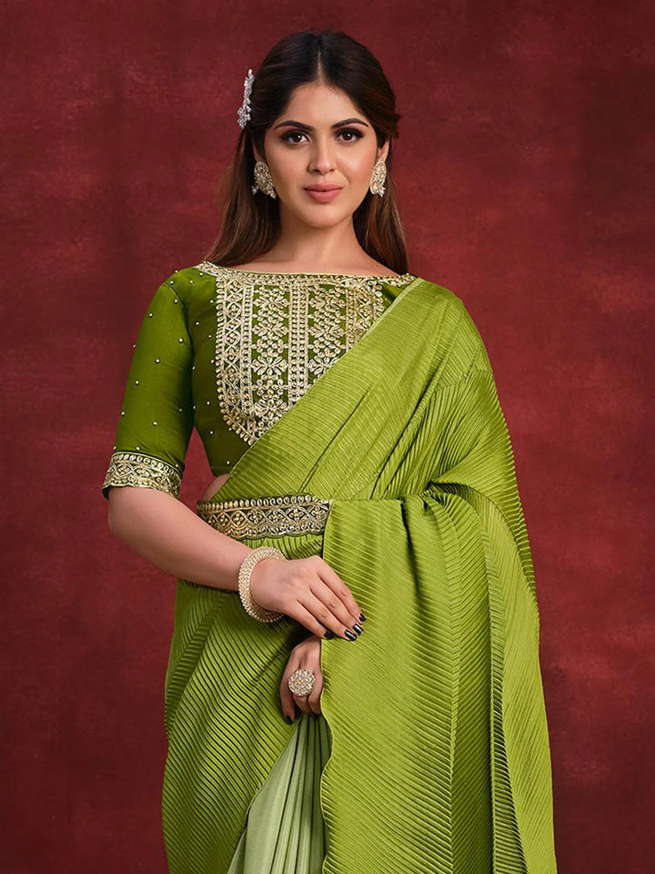 Green Banarasi crush silk saree Party Wear - VJV Now