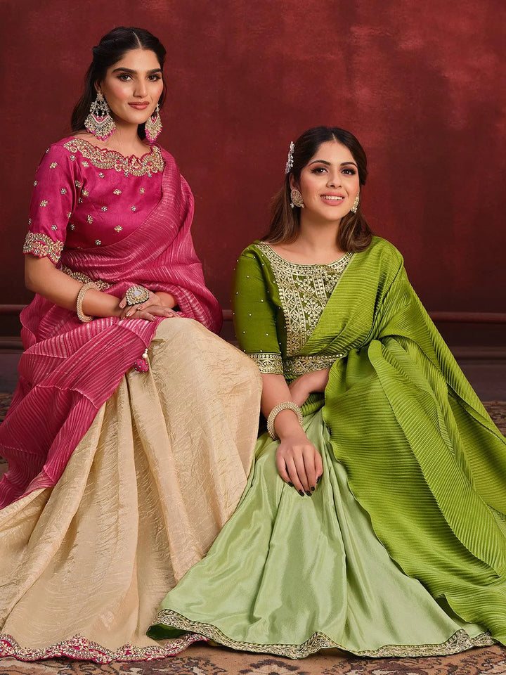 Green Banarasi crush silk saree Party Wear - VJV Now