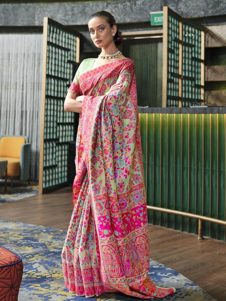 Green Banarasi Woven Jamawar Silk Saree - VJV Now