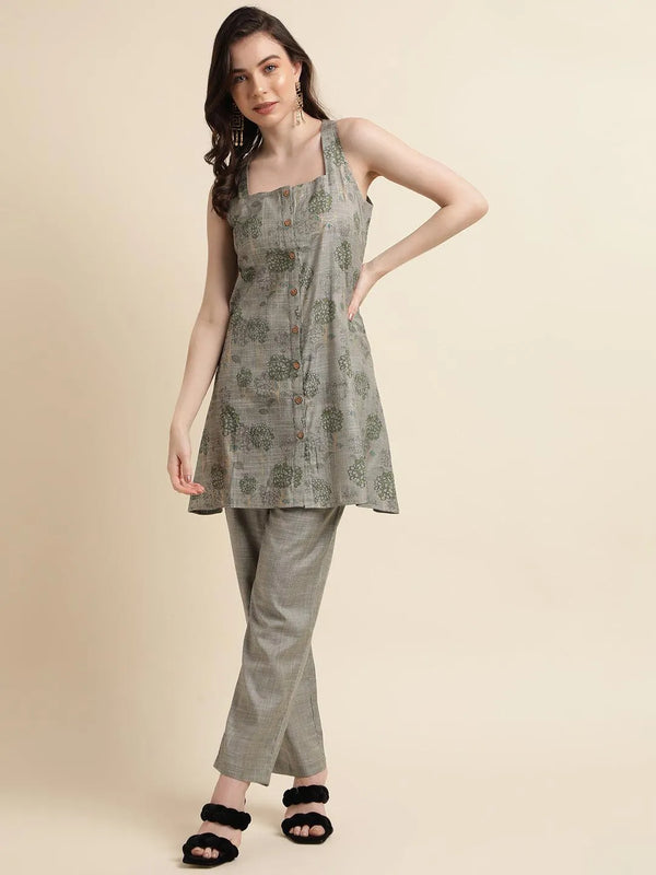 Green Cotton Ethnic motifs Kurta with Straight Pant - VJV Now