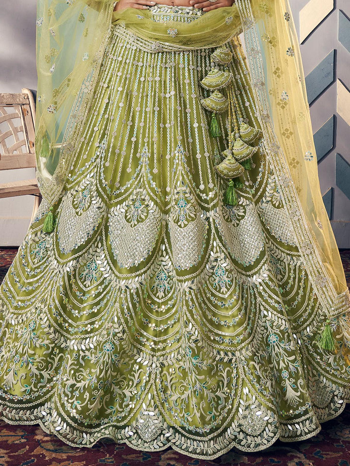 Green Embroidered Work Umbrella Lehenga Coli Wedding Wear - VJV Now