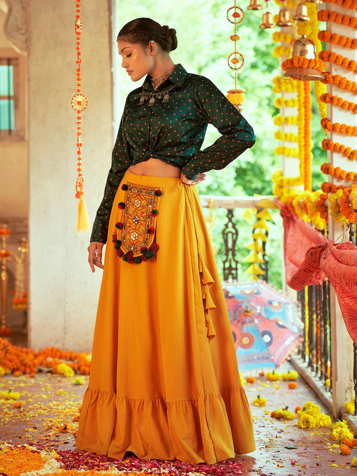 Green Gajji Silk Prined Work Navratri Crop-Top Skirt - VJV Now