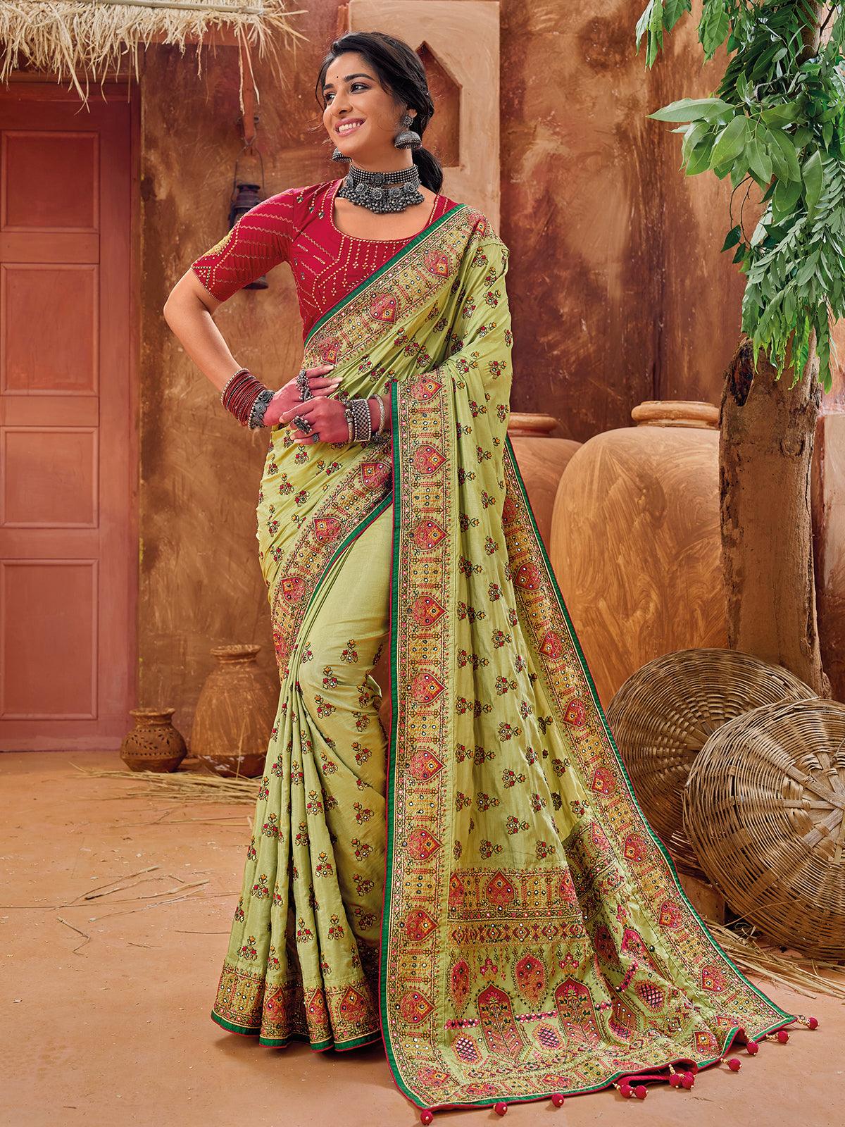Mustard Banarasi Silk Weaved Saree With Heavy Blouse - Sarees Designer  Collection