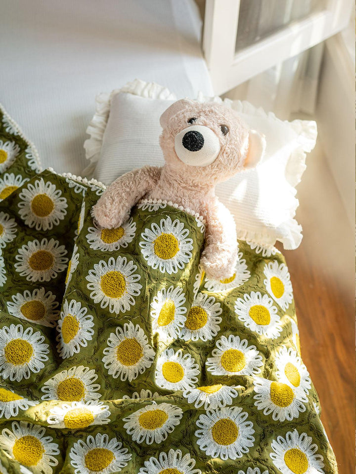 Green Woollen Sunflower Reversible Baby Kids Blanket - VJV Now