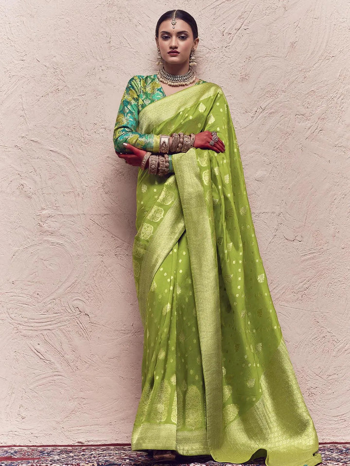 Green Woven Banarasi Art Silk Designer Saree - VJV Now