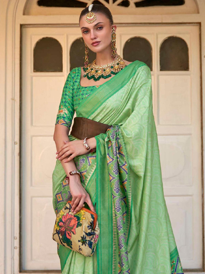 Green Woven Patola Silk Saree - VJV Now