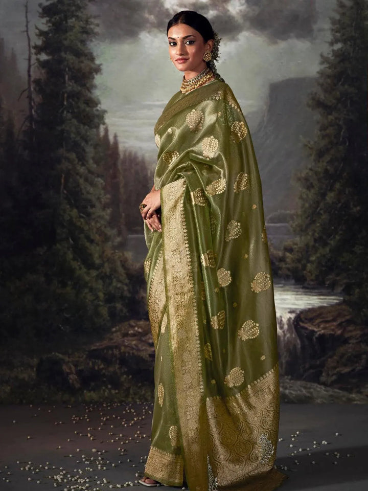 Green Zari Weaving Banarasi Organza Silk Saree - VJV Now