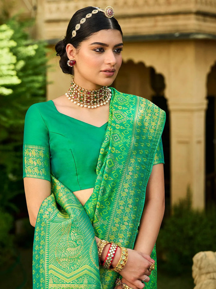 Green Zari Work Banarasi Silk Saree - VJV Now