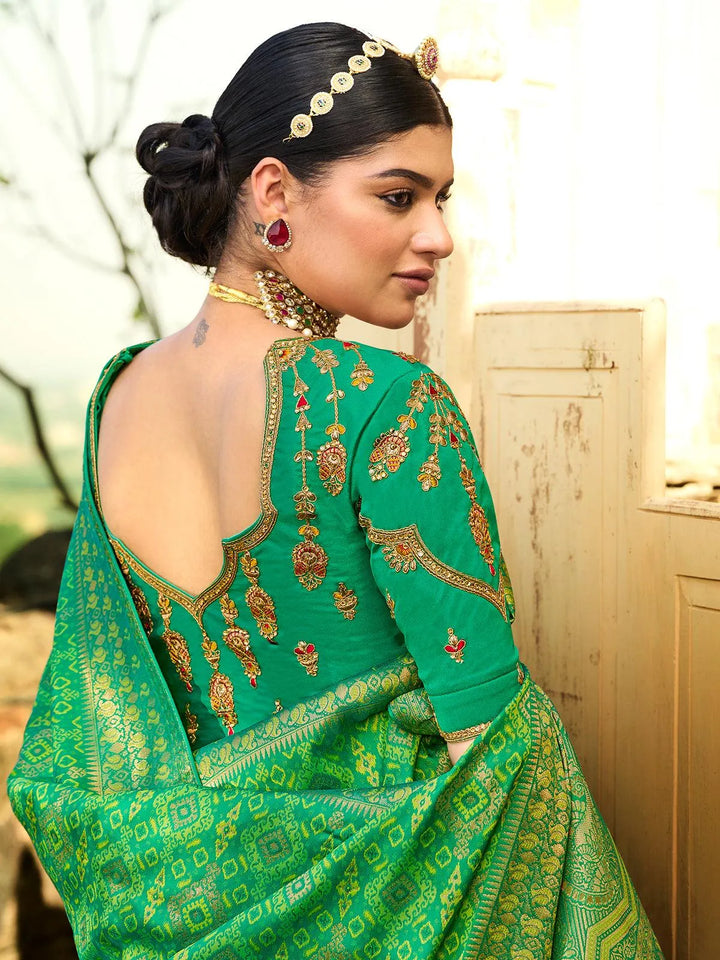 Green Zari Work Banarasi Silk Saree - VJV Now