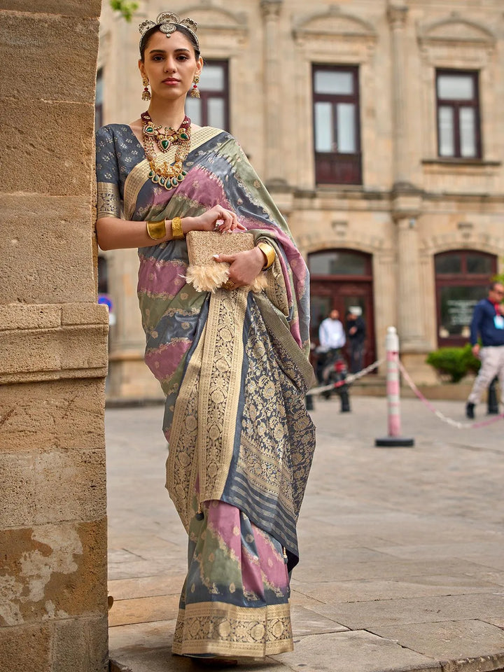 Grey Art Silk Zari Work Saree Designer Wear - VJV Now