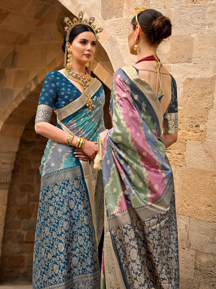 Grey Art Silk Zari Work Saree Designer Wear - VJV Now