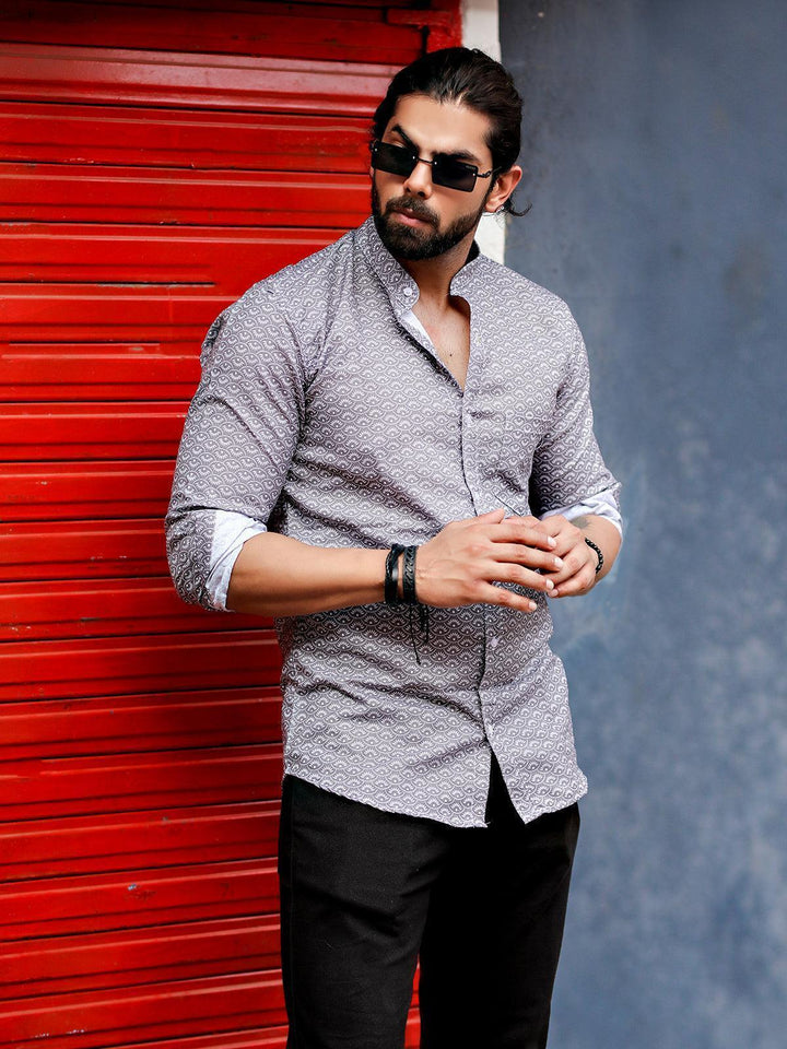 Grey Color Floral Printed Party Wear Mens Shirt - VJV Now