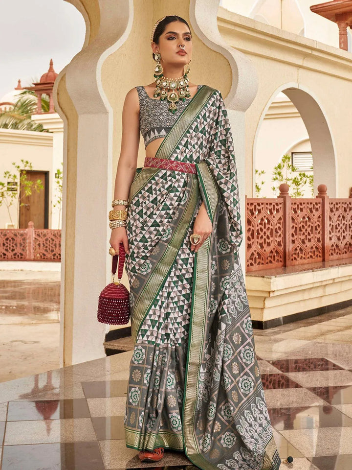 Grey Digital Printed Classic Silk Saree - VJV Now