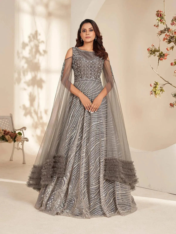 Grey Lehenga Choli Set with Embroidery work for weeding - VJV Now