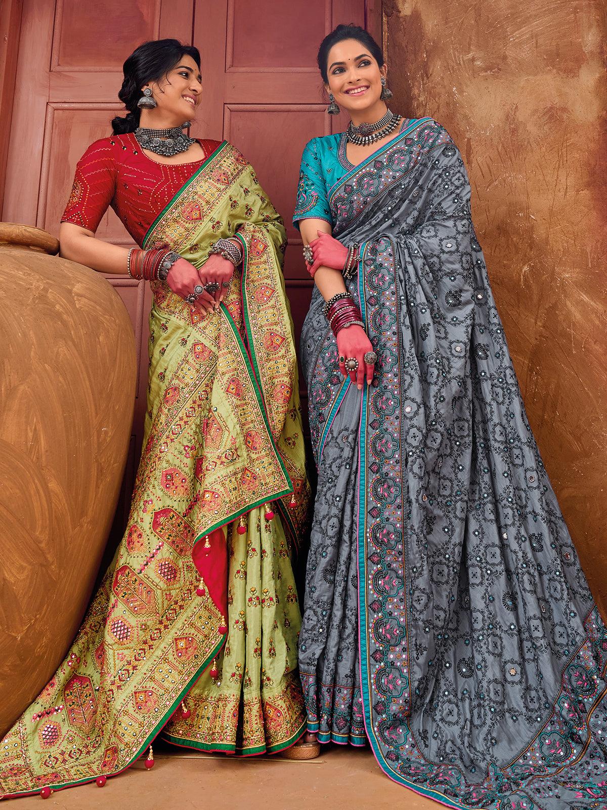 Banarasi Silk Saree With Heavy Embroidery Work – Cygnus Fashion