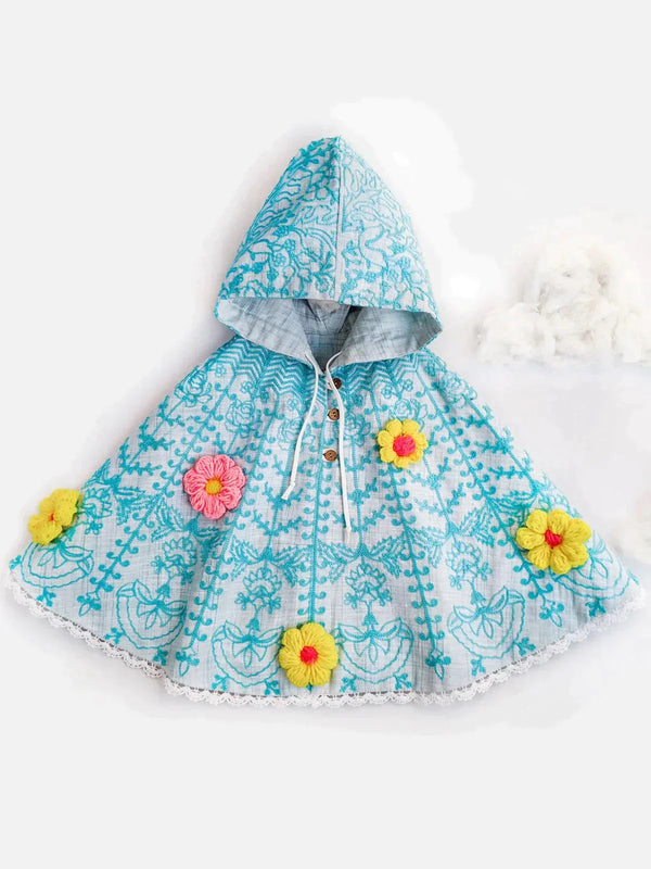 Halemons Sky Spring Woolen Flower Baby Girl Poncho Top - VJV Now