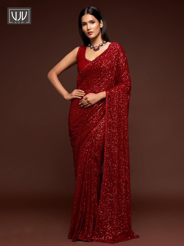 Incredible Red Color Georgette Designer Party Wear Saree - VJV Now