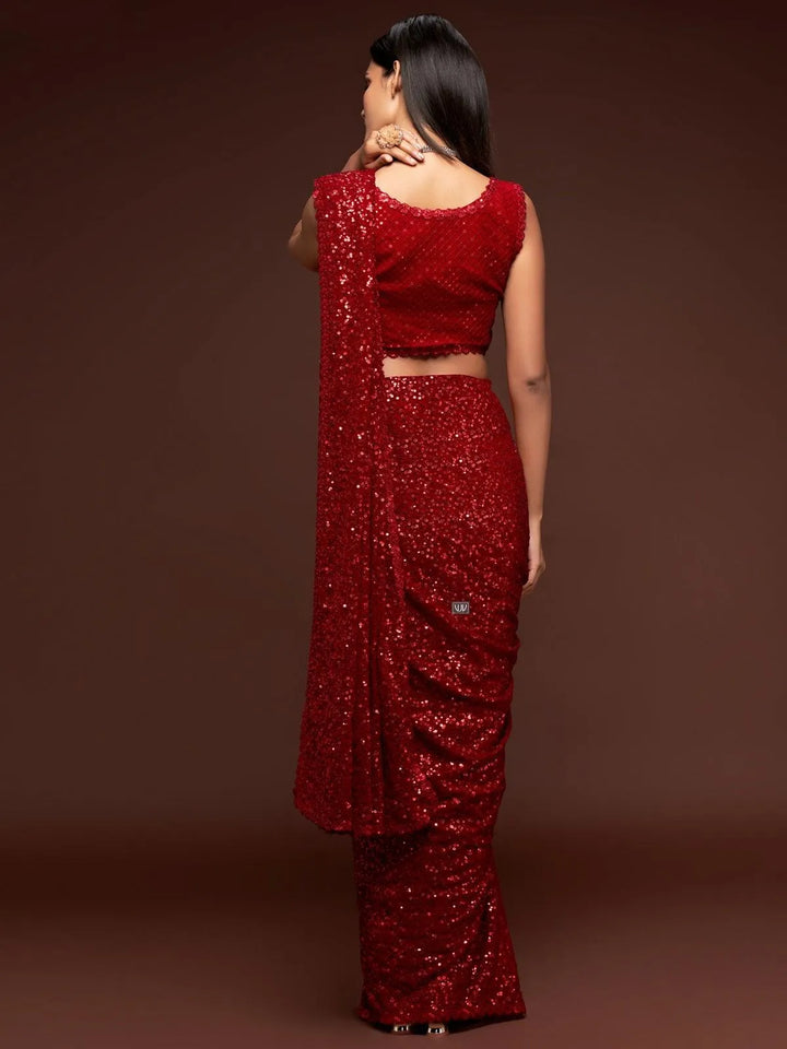 Incredible Red Color Georgette Designer Party Wear Saree - VJV Now