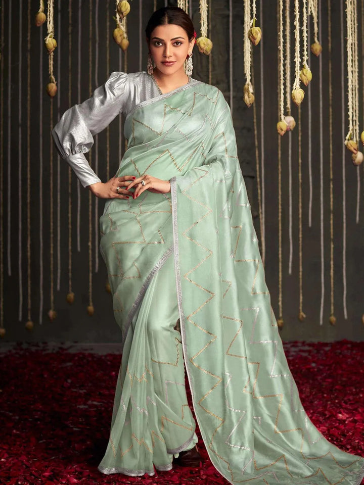 Kajal Aggarwal Bollywoord Style Party Wear Light Pink Silk Saree - VJV Now