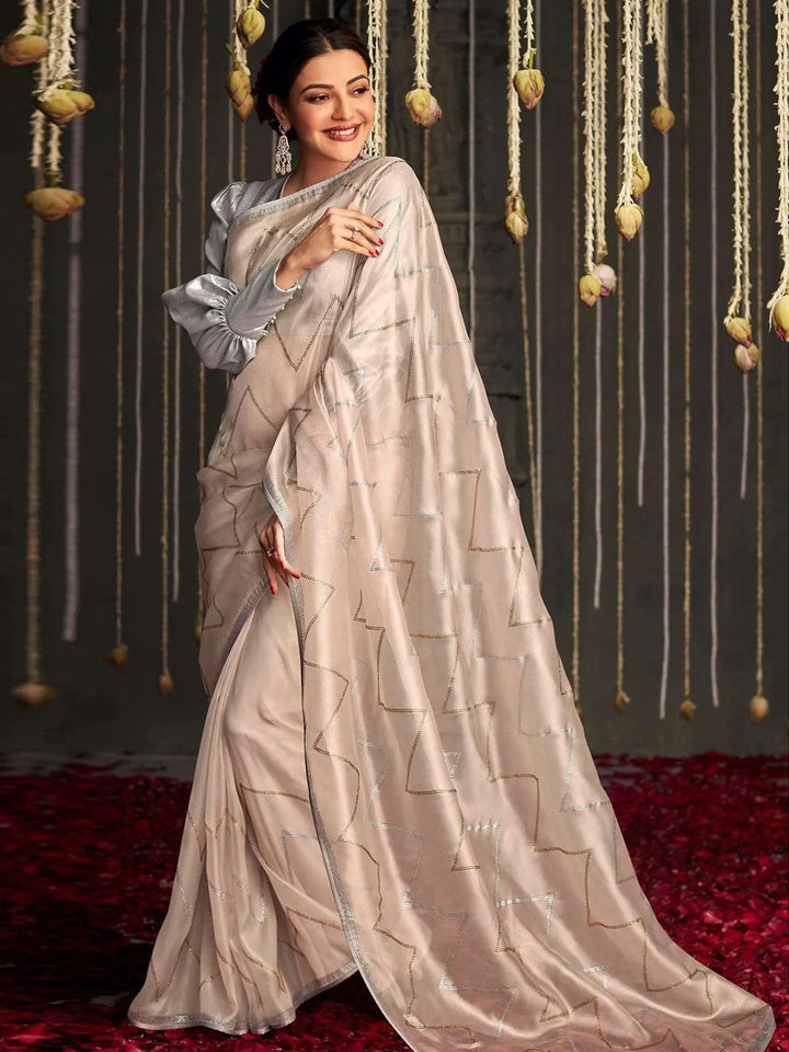 Kajal Aggarwal Bollywoord Style Party Wear Light Pink Silk Saree - VJV Now