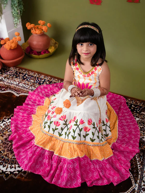 Lotus Pink Chaniya Choli Set for Girls – Embroidered Blouse & Bandhani Lehenga | Navratri, Diwali & Wedding Wear