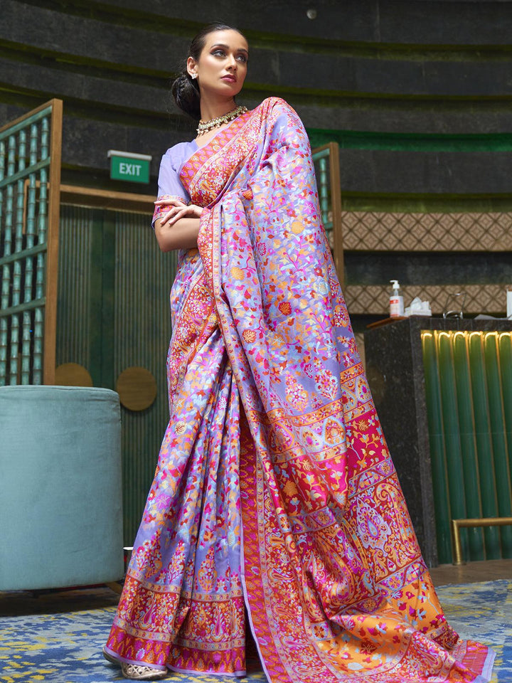 lavender Banarasi Woven Jamawar Silk Saree - VJV Now