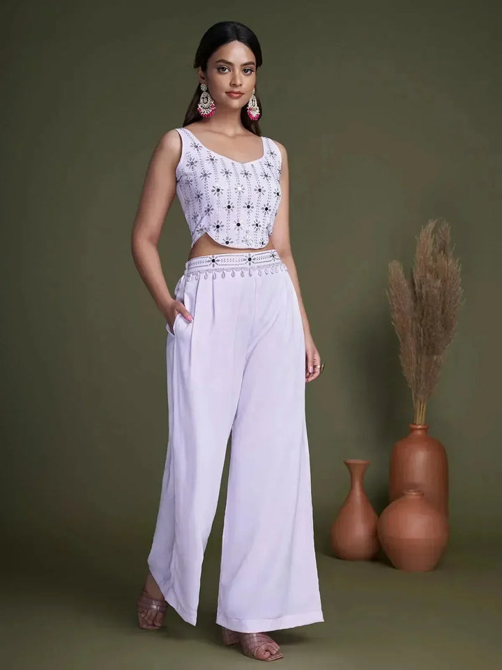 Erable Color Top Lavender Color with Waist Belt Koti Style Palazzo Crop Top Set - VJV ...