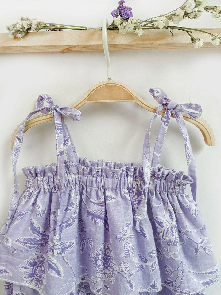 Lavender Mini Babydoll Frilled Pure Cotton Romper - VJV Now