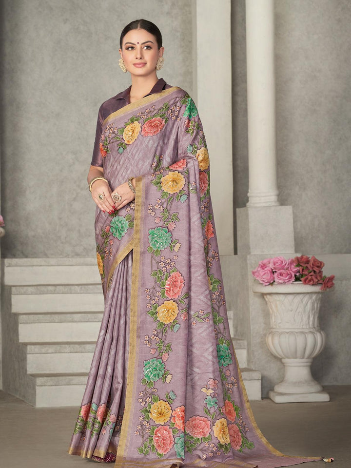 Lavender Tussar Silk Woven Design Wear Saree - VJV Now