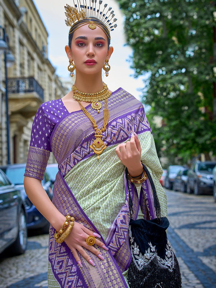 Light Green Patola Printed Silk Designer Wear saree - VJV Now