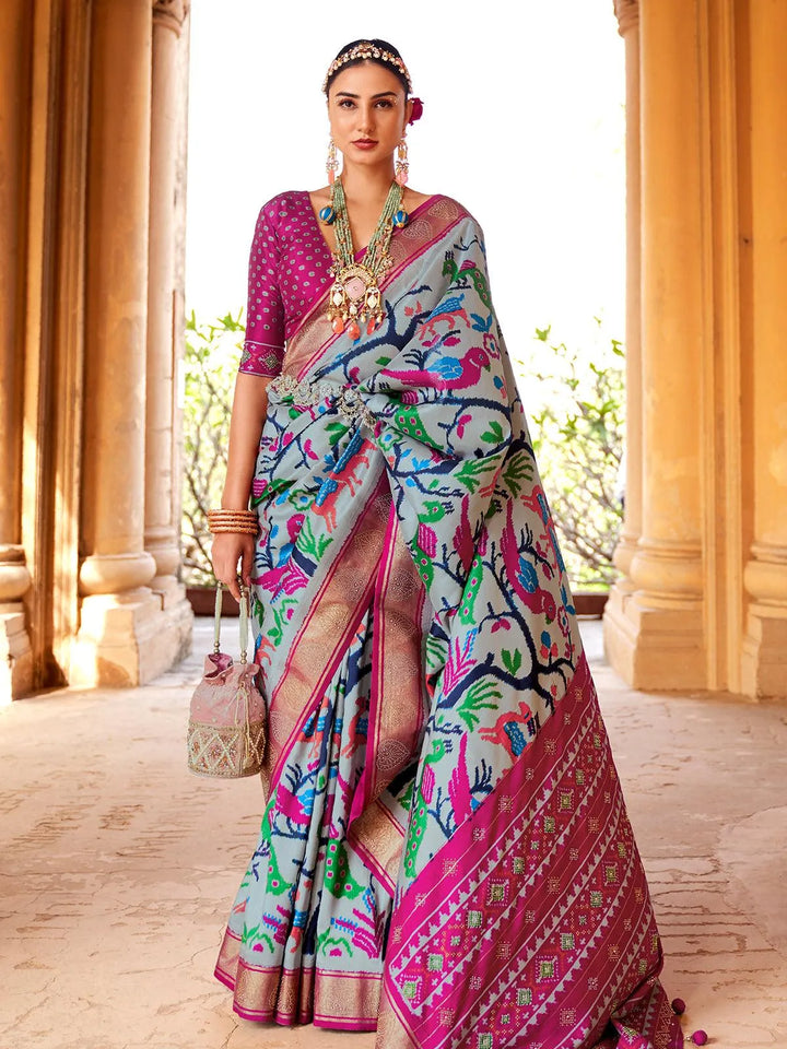 Light Grey Embellished Designer Art Silk Saree - VJV Now