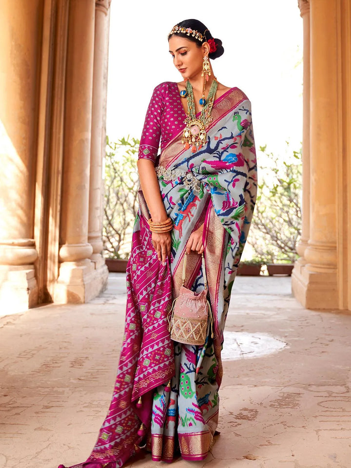 Light Grey Embellished Designer Art Silk Saree - VJV Now