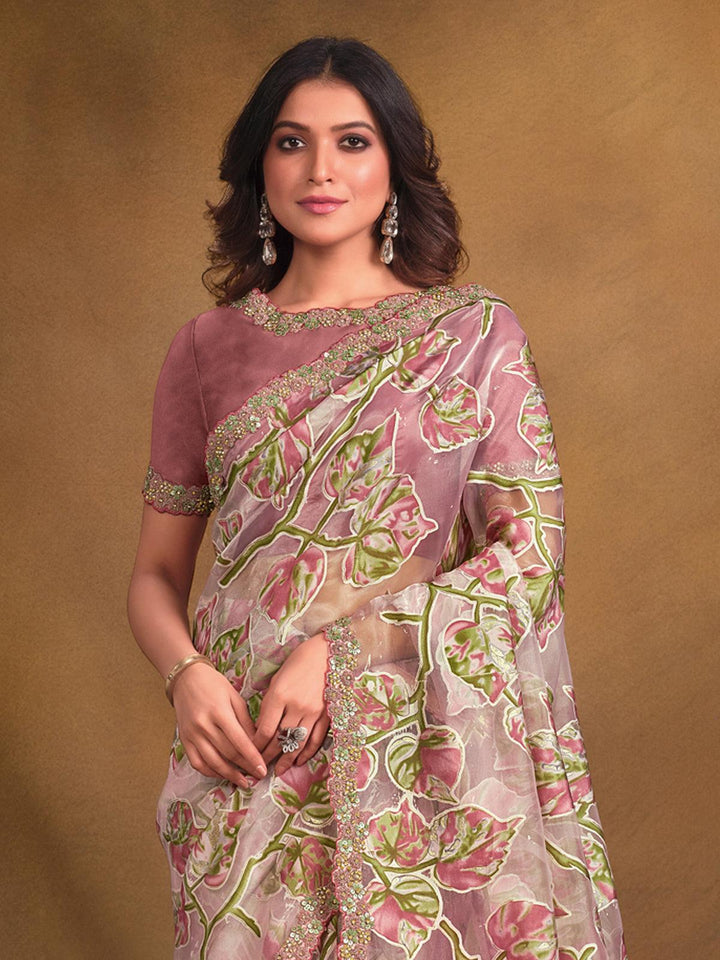 Light Pink Georgette Embroidered Saree - VJV Now