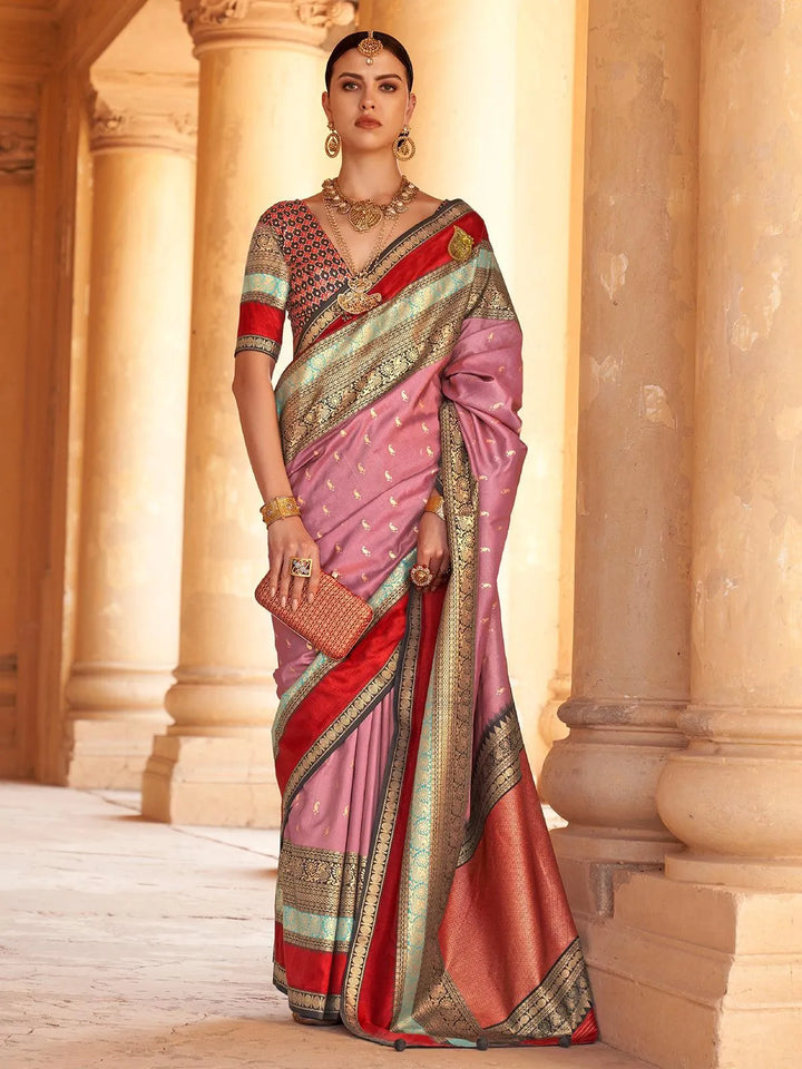 Light Pink Woven Design Patola Soft Silk Saree - VJV Now