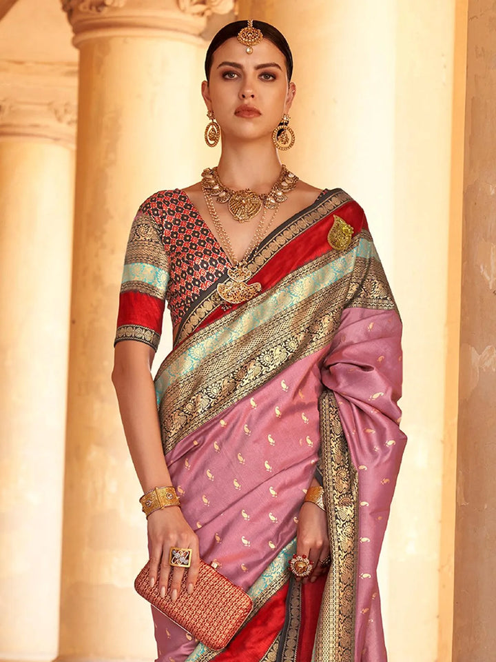 Light Pink Woven Design Patola Soft Silk Saree - VJV Now